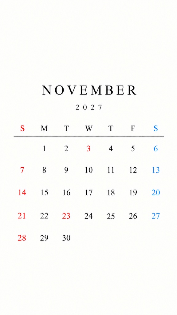【スマホ用】2026年10月〜2027年12月 デジタルカレンダー|15か月|シンプル・ナチュラル