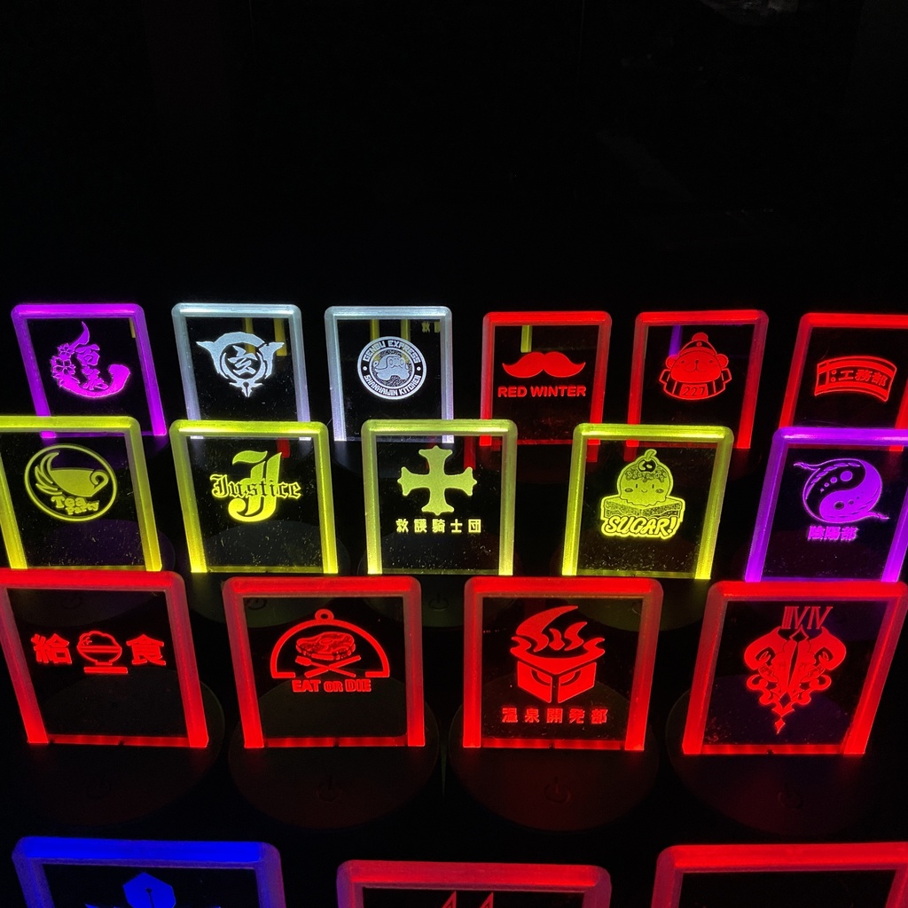 ブルアカ 校章&部活ロゴ風 ライトスタンド ガラス彫刻&半透明フレーム 二次創作