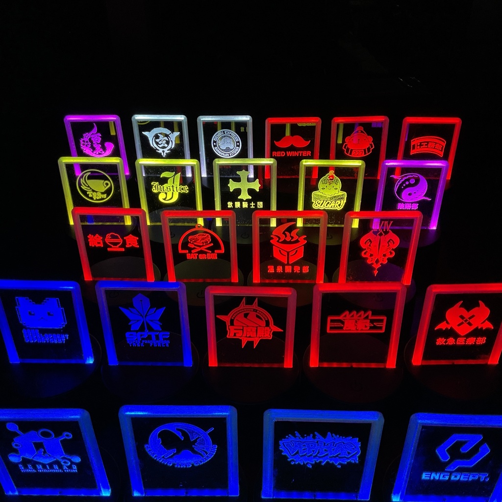 ブルアカ 校章&部活ロゴ風 ライトスタンド ガラス彫刻&半透明フレーム 二次創作