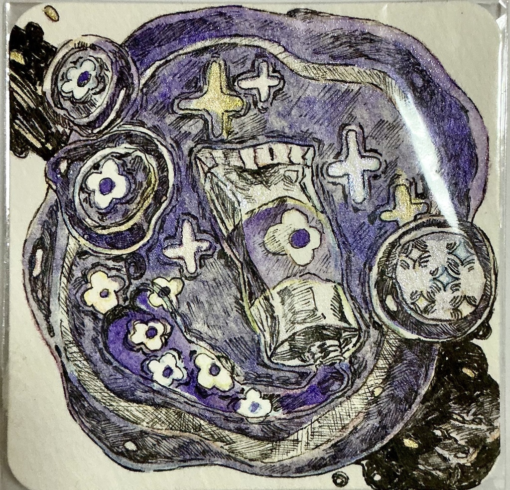 紫の花の絵の具封蝋