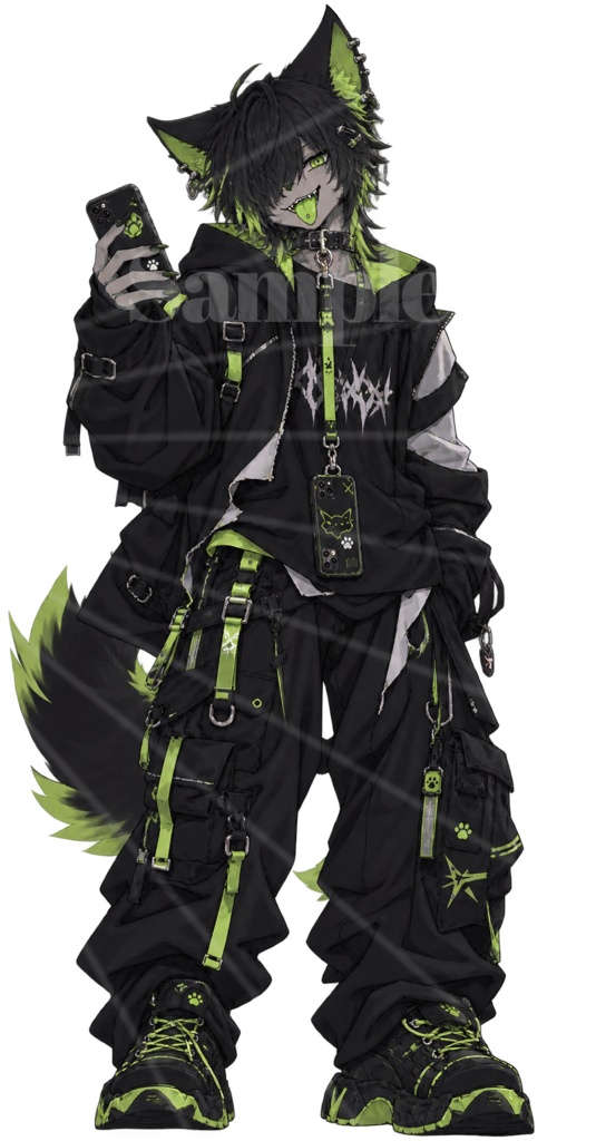 【立ち絵素材】黒猫獣人ストリート系男子|全身透過PNG