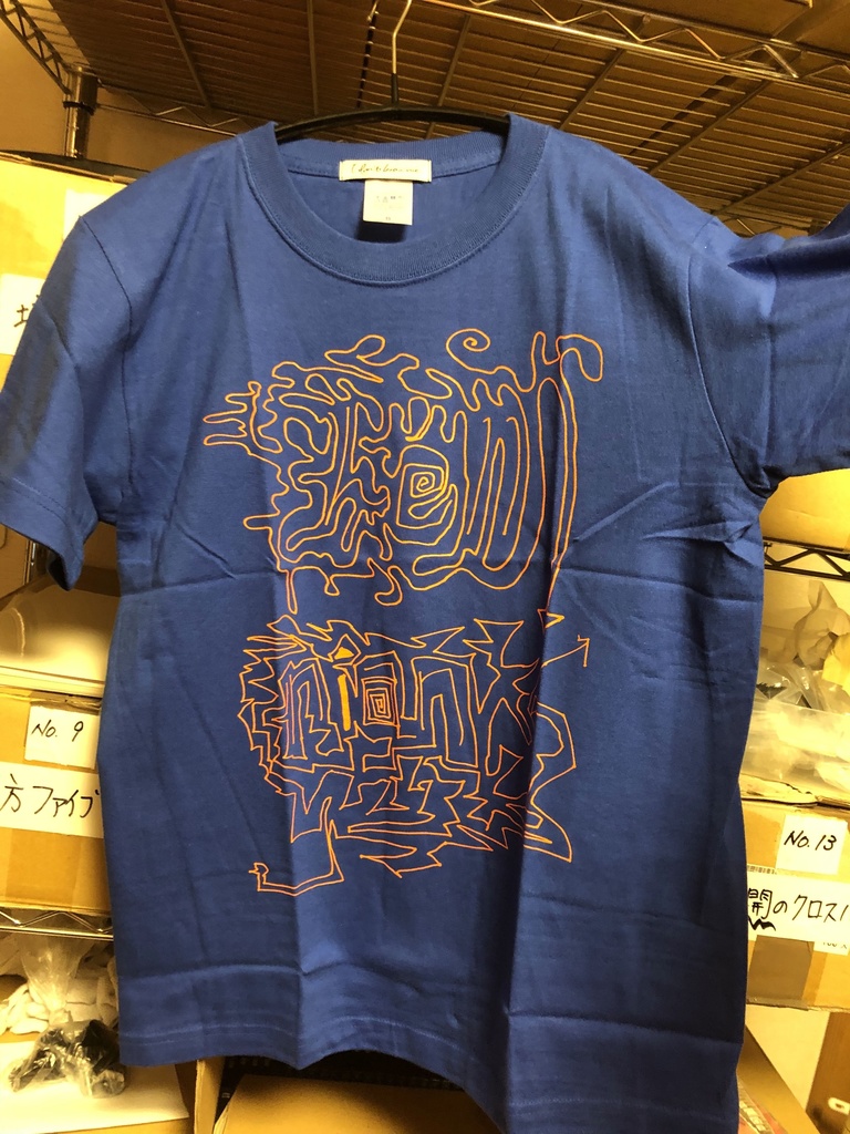 [在庫発掘] hellnianの直筆ののたくった字デザインTシャツ [青Mサイズ]