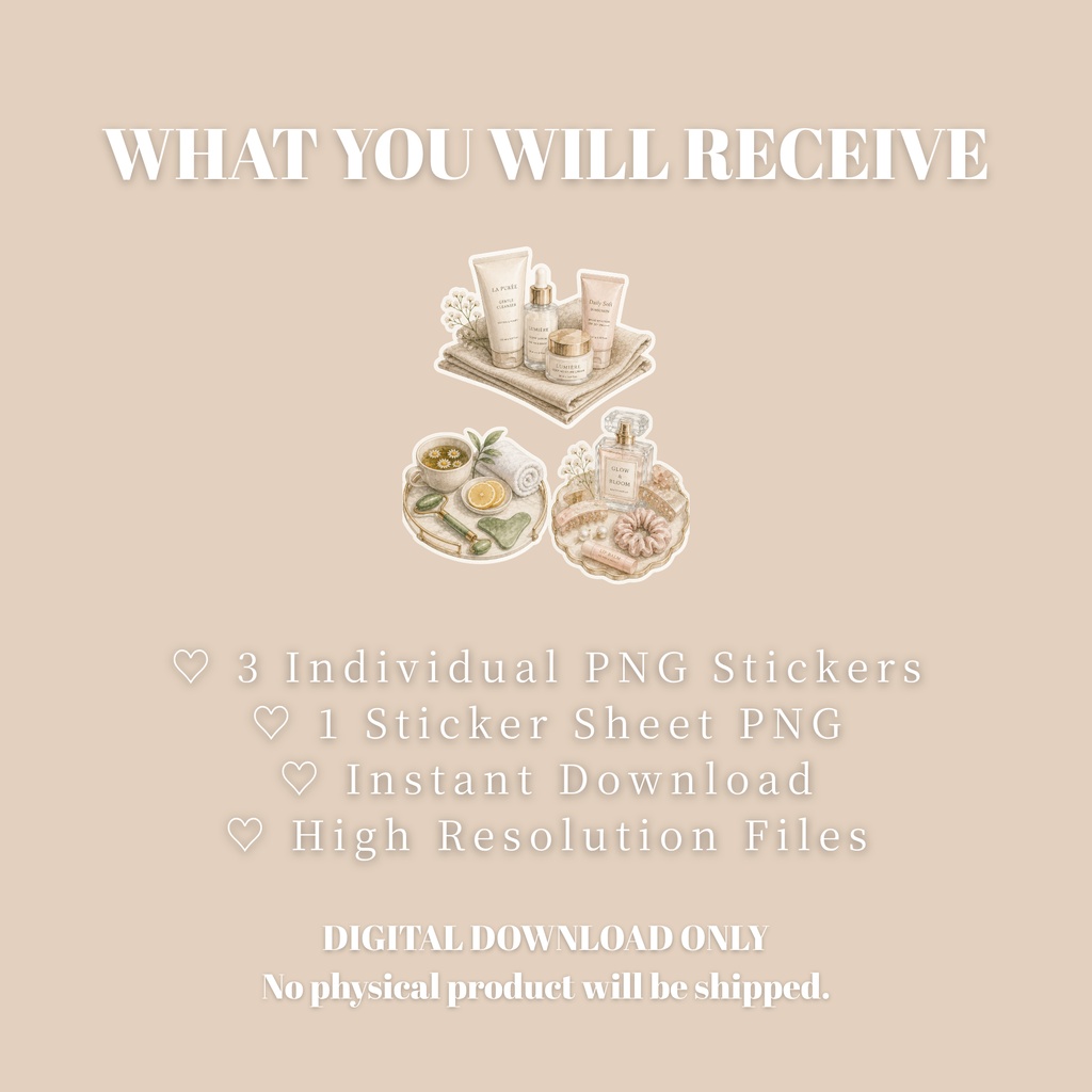 Clean Girl Beauty Stickers | Printable Self Care PNG Set