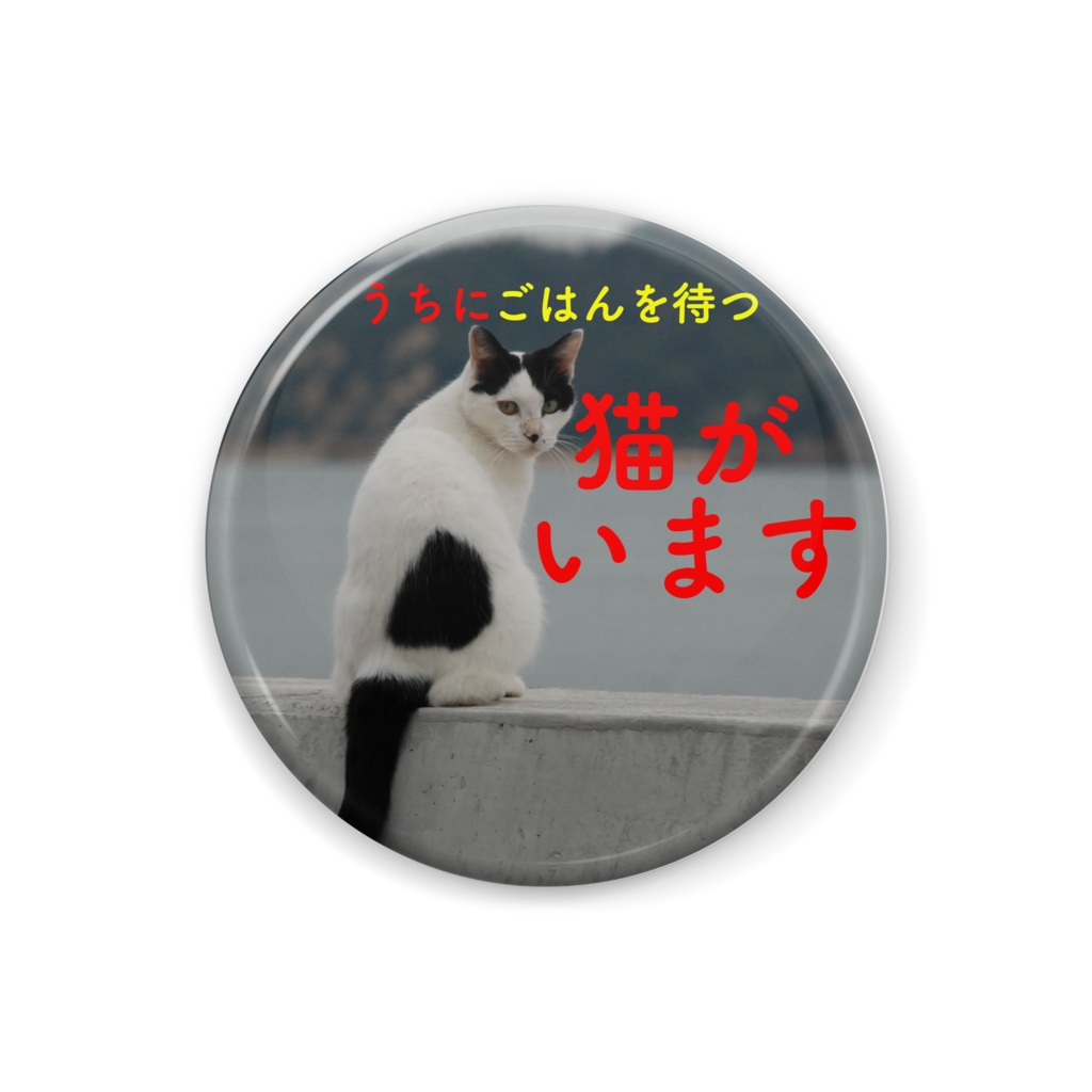 猫がいます缶バッジ（白黒猫）