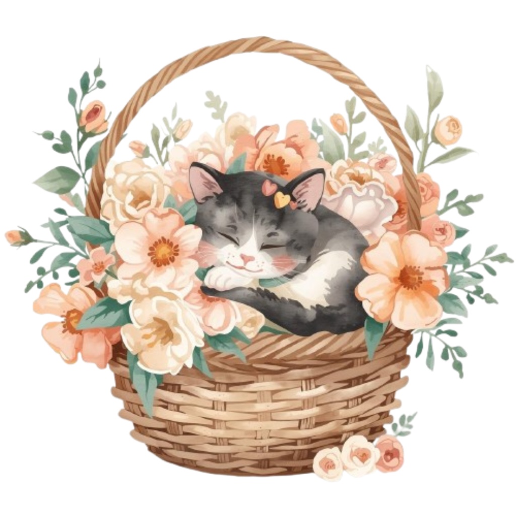 【動物シリーズ】猫の水彩アンティーク風クリップアート13点セット(png背景透過)