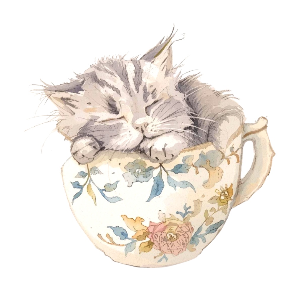 【動物シリーズ】猫の水彩アンティーク風クリップアート13点セット(png背景透過)