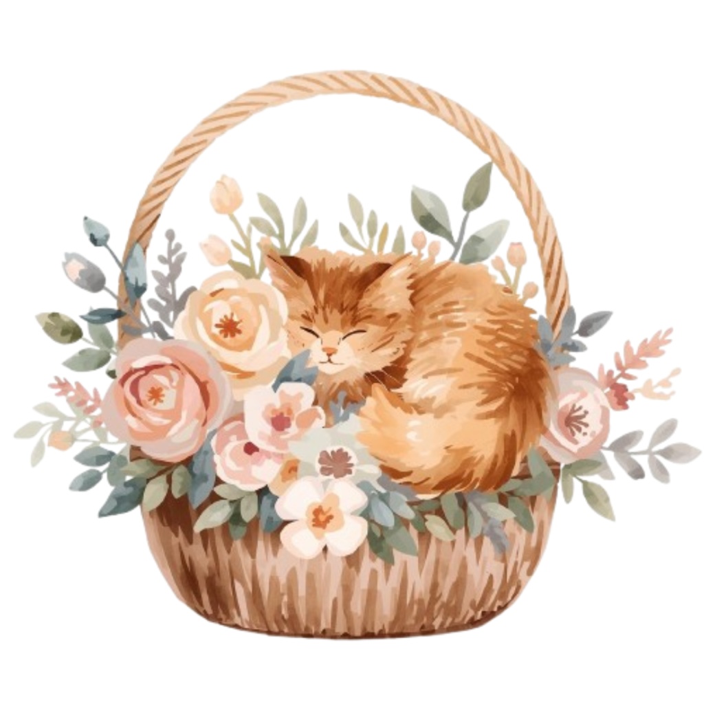 【動物シリーズ】猫の水彩アンティーク風クリップアート13点セット(png背景透過)