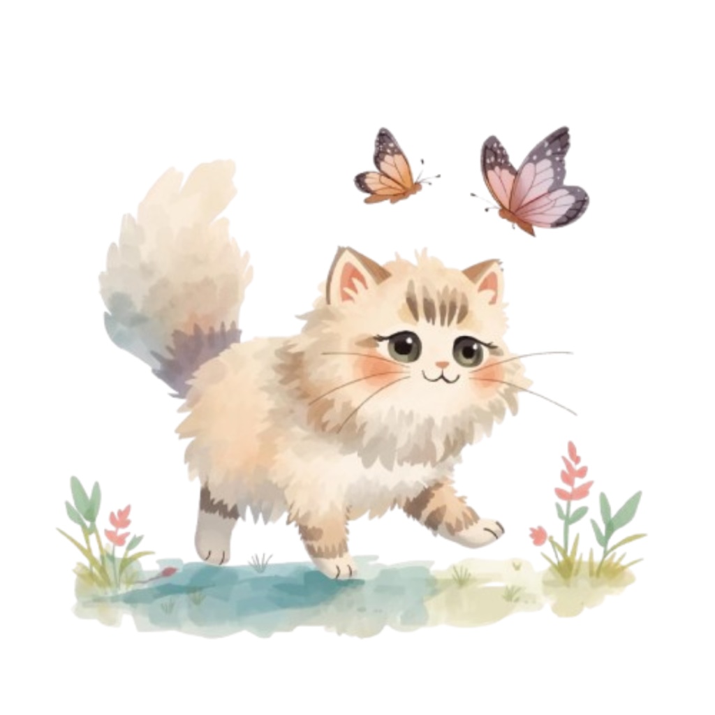 【動物シリーズ】猫の水彩アンティーク風クリップアート13点セット(png背景透過)