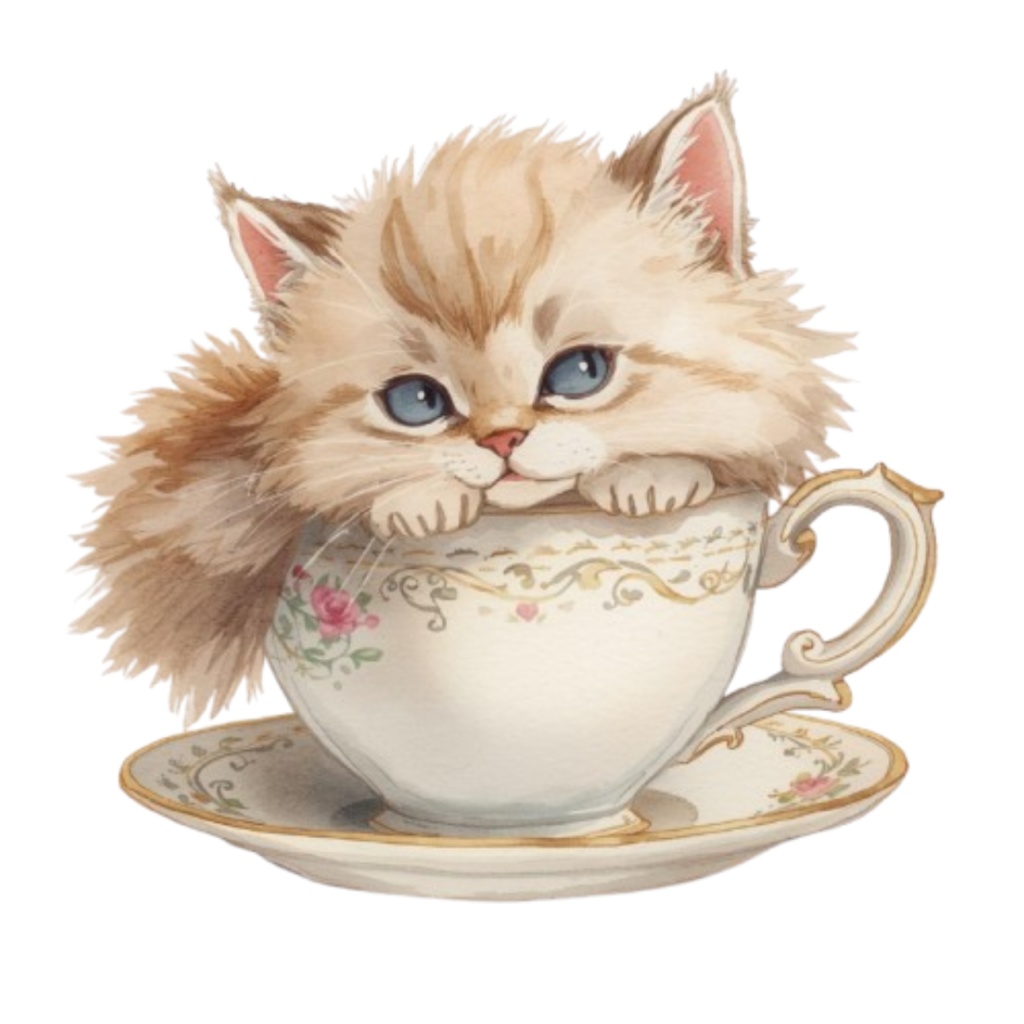 【動物シリーズ】猫の水彩アンティーク風クリップアート13点セット(png背景透過)