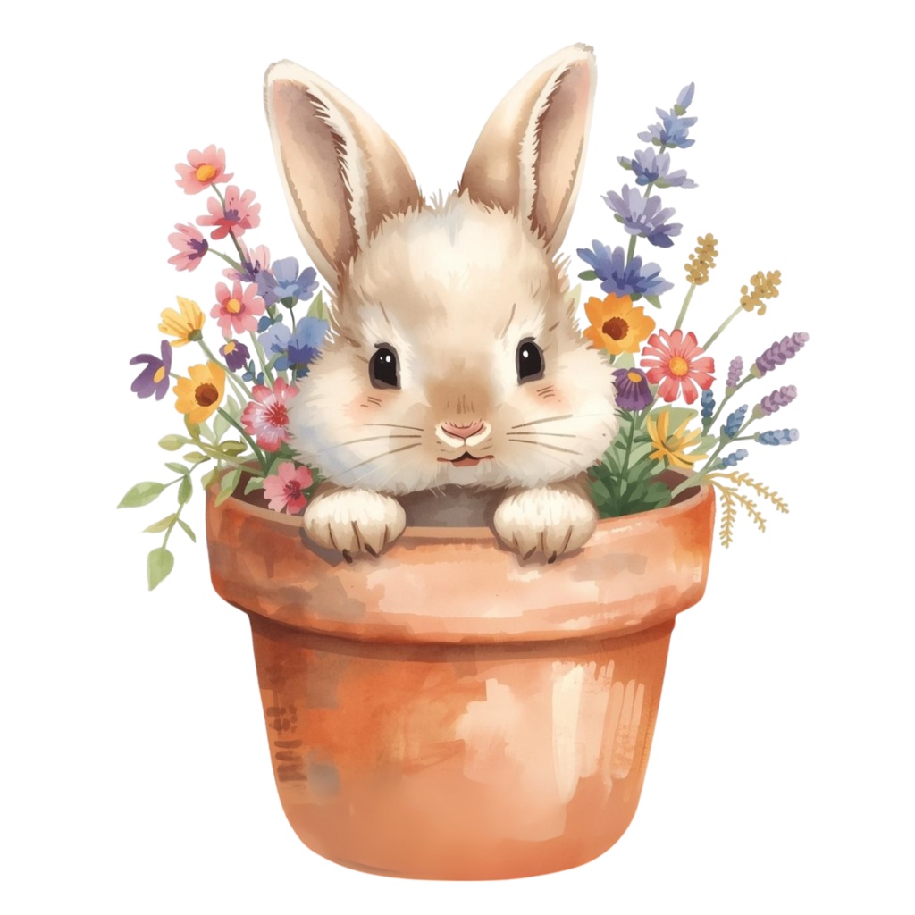 【動物シリーズ】かわいい水彩ウサギのクリップアートセット|透過PNG 24点