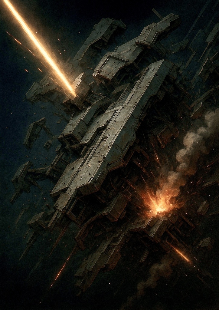 投棄された機械構造物の爆炎シーン（A4 300dpi）