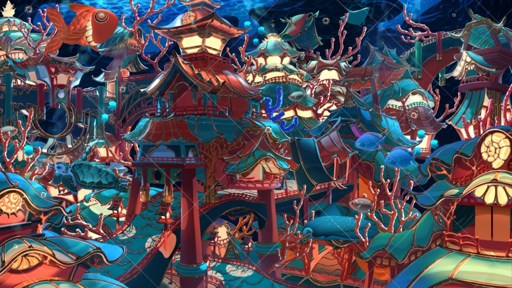 【動く配信背景】-珊瑚ノ街-【Vtuber様向け】