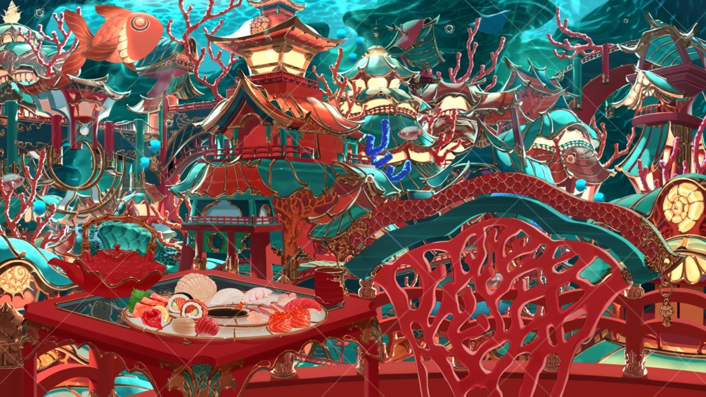 【動く配信背景】-珊瑚ノ街-【Vtuber様向け】