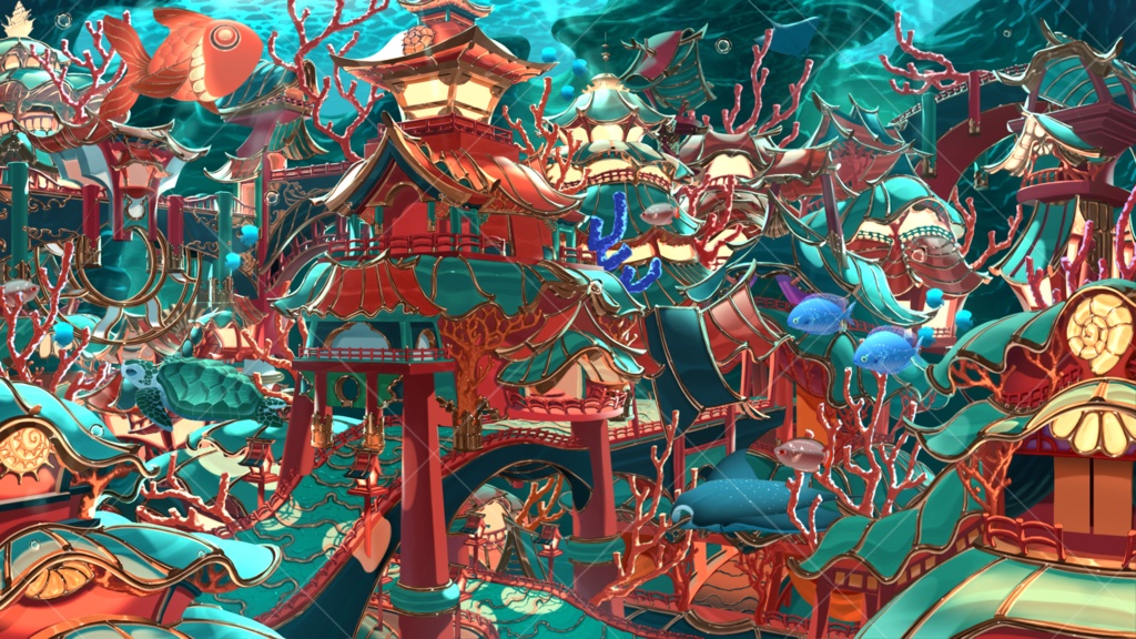 【動く配信背景】-珊瑚ノ街-【Vtuber様向け】
