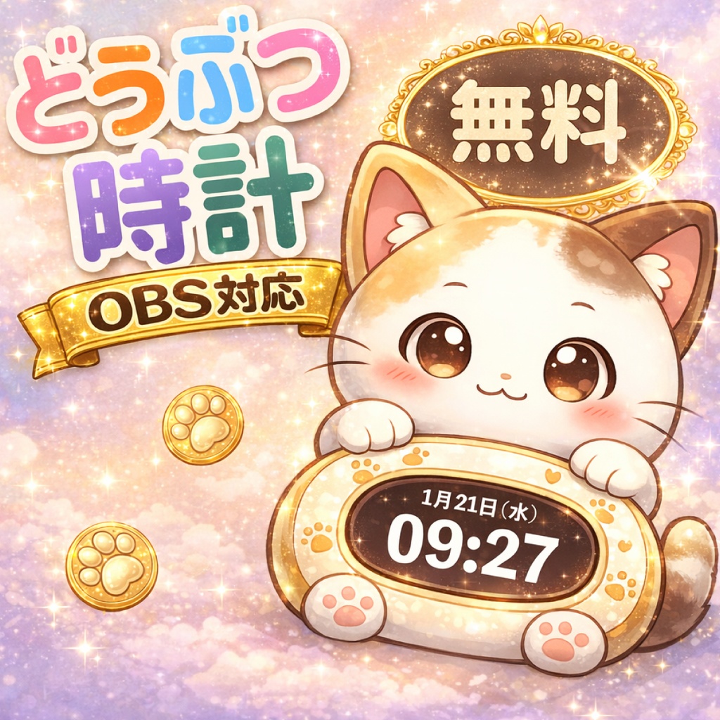 【OBS対応】どうぶつ時計｜猫（無料）
