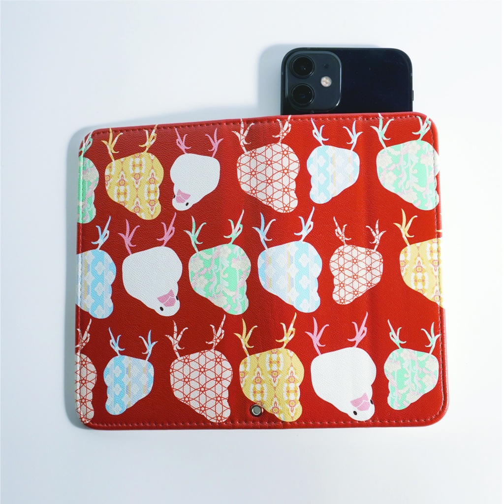 エスニック文鳥パターンの手帳型スマホケース(Mサイズ)