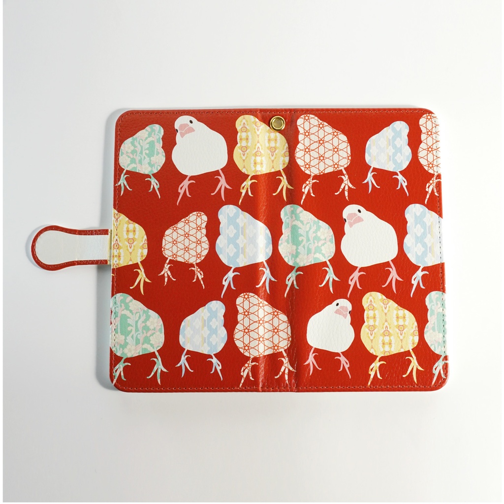 エスニック文鳥パターンの手帳型スマホケース(Lサイズ)