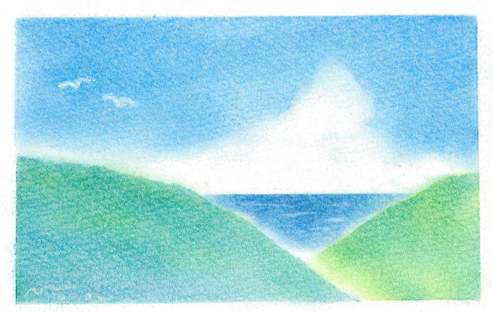 072海の見える風景画★★【黄/青/紺】