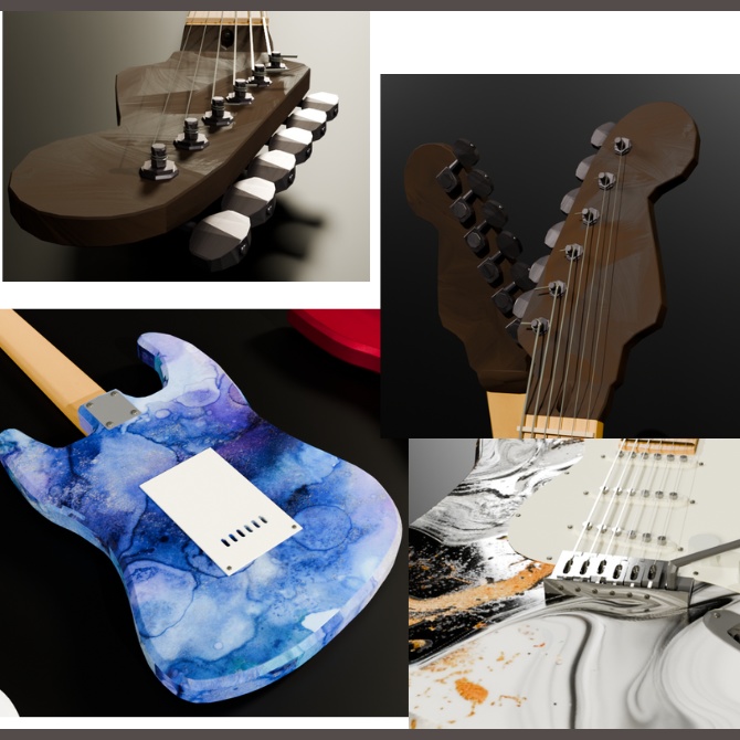 【3D】ギター9色セット(スタンド付)