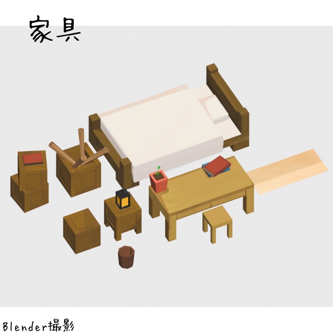 【3D】冒険者の宿屋セット|ローポリ室内家具パック(Unity対応)