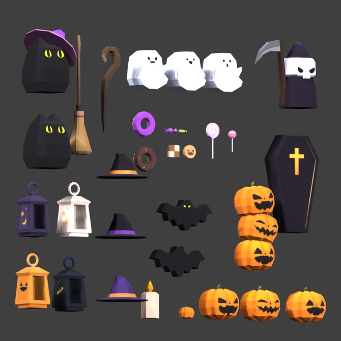 【3D】HALLOWEEN PROPS|32 LOW-POLY PROPS