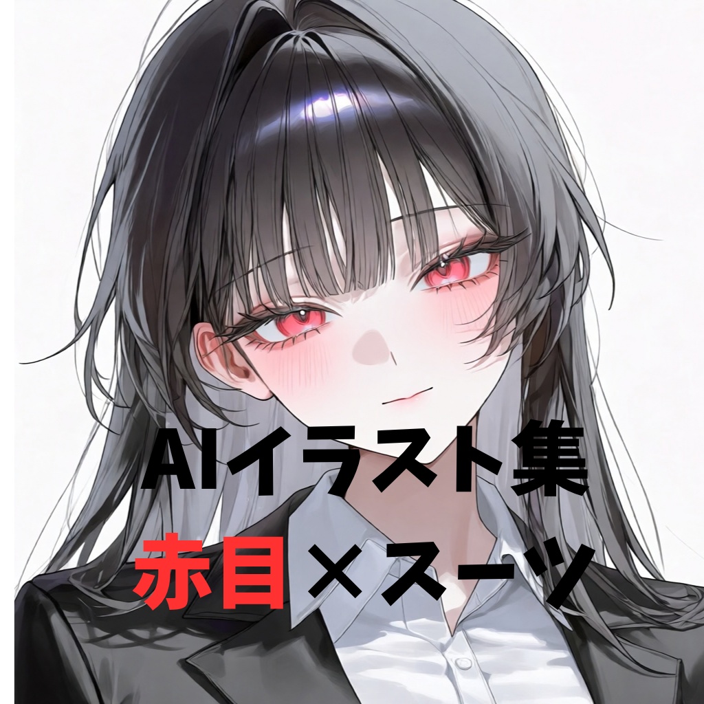 AIイラスト素材集｜黒髪・赤目・スーツスタイル｜6枚