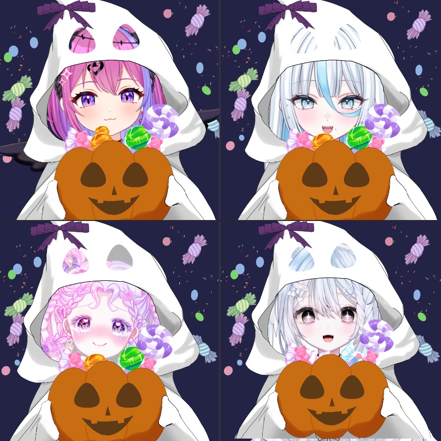 【商用可能】お菓子を持つおばけちゃん