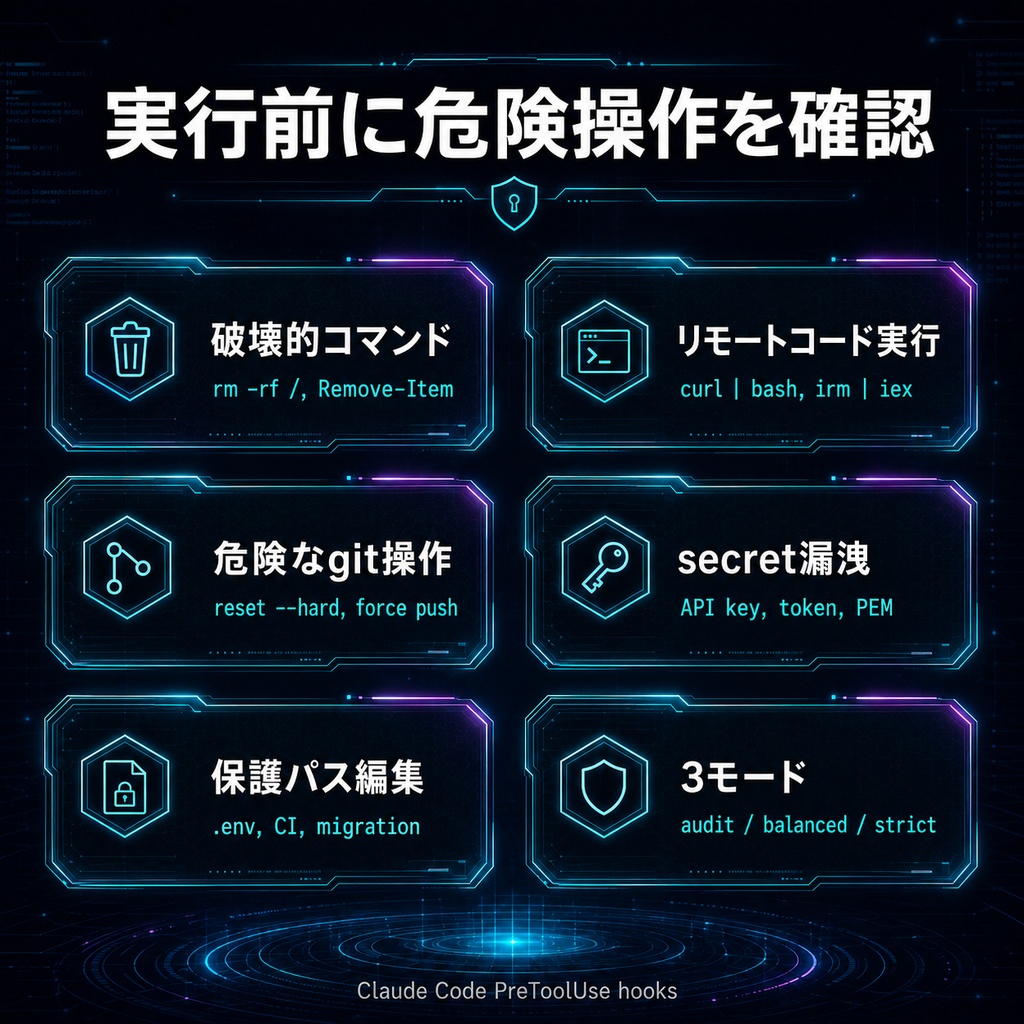 Claude Code Guardrail Hooks Pack - AIコーディング安全hooks集
