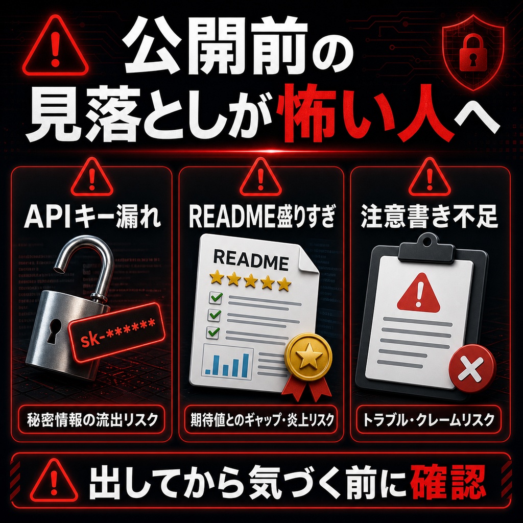 AI公開前チェックリスト|GitHub・BOOTH・Zennに出す直前の確認用