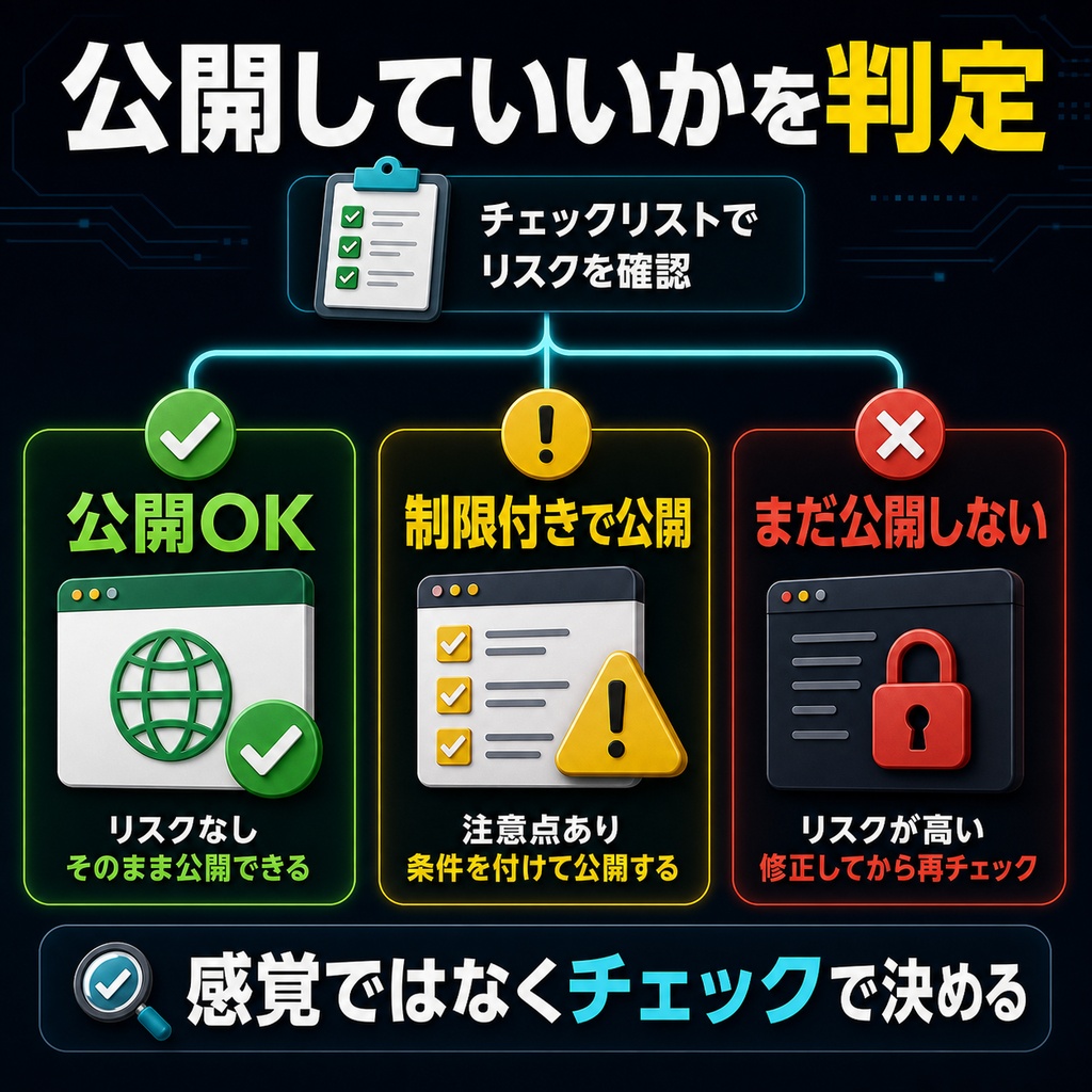 AI公開前チェックリスト|GitHub・BOOTH・Zennに出す直前の確認用