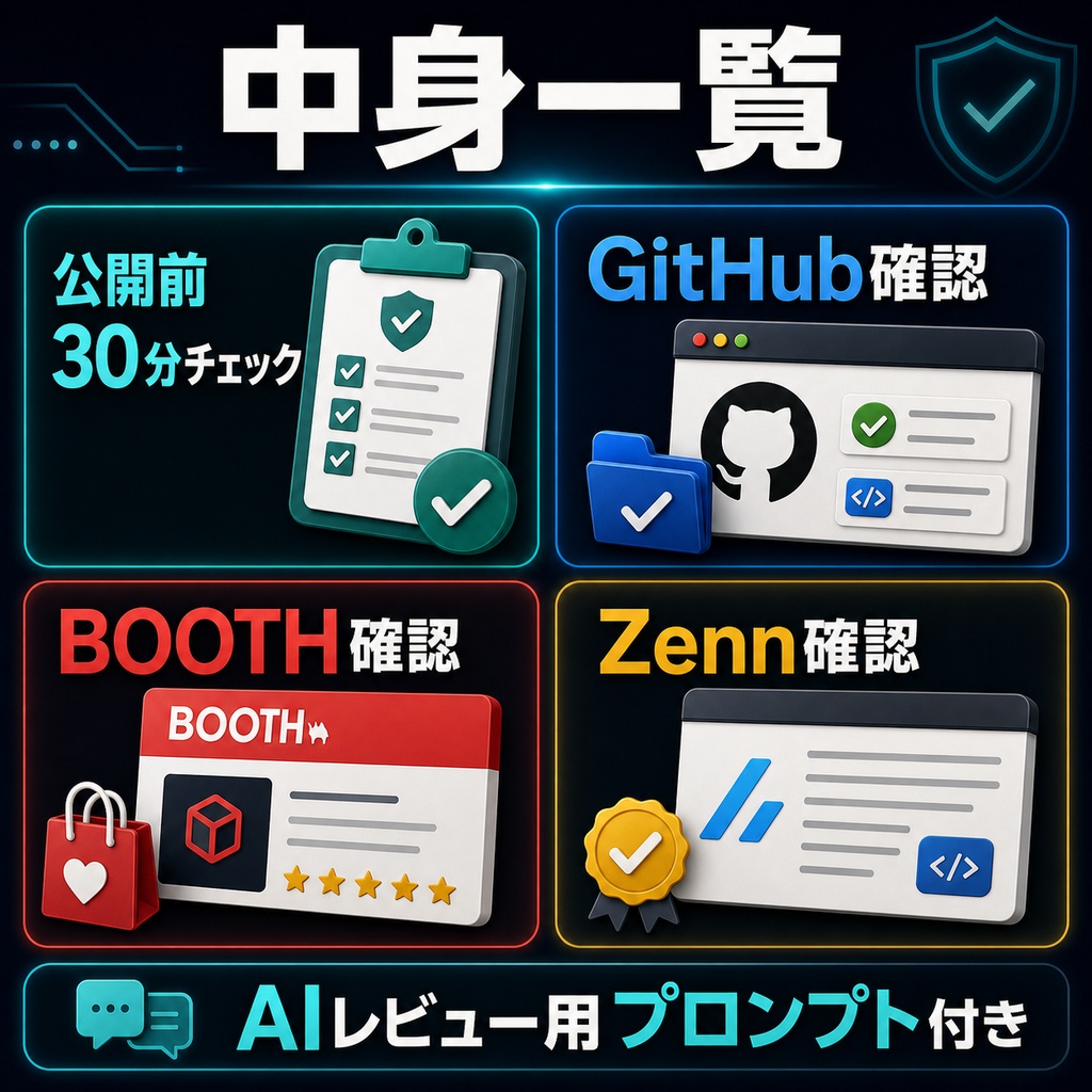 AI公開前チェックリスト|GitHub・BOOTH・Zennに出す直前の確認用