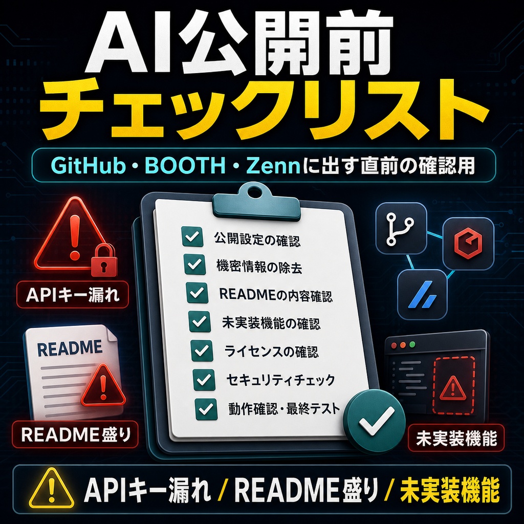 AI公開前チェックリスト|GitHub・BOOTH・Zennに出す直前の確認用