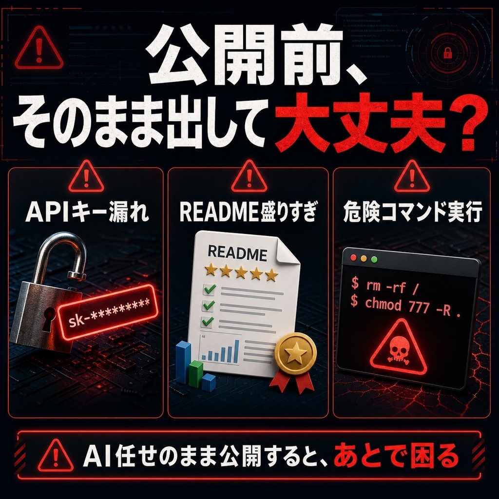AI個人開発 公開事故防止スターターパック|README盛り・APIキー漏れ・危険コマンド対策
