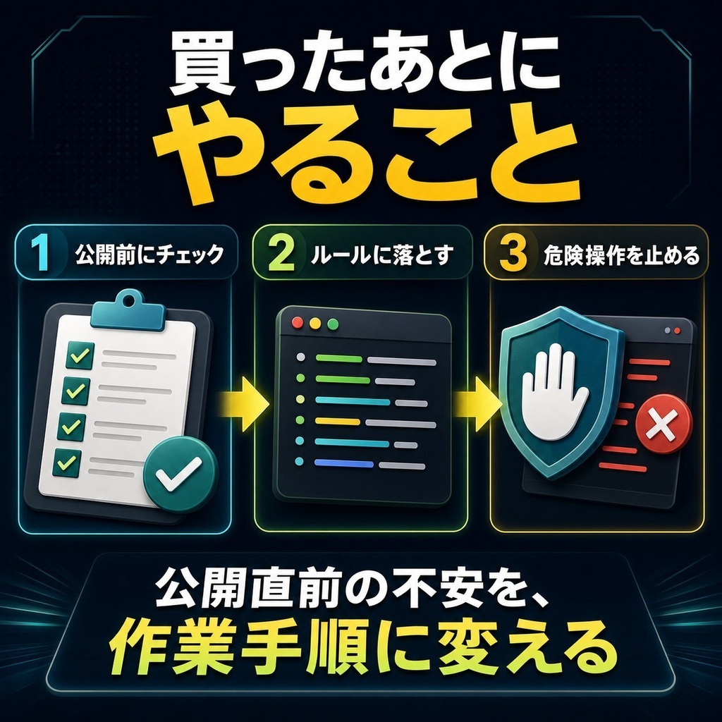 AI個人開発 公開事故防止スターターパック|README盛り・APIキー漏れ・危険コマンド対策