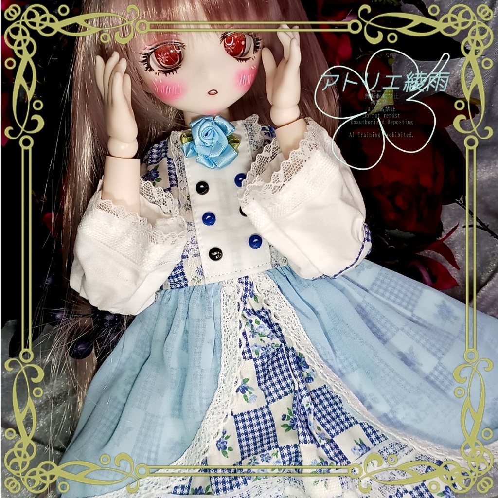 青色お花柄ワンピース　SDM　MDD