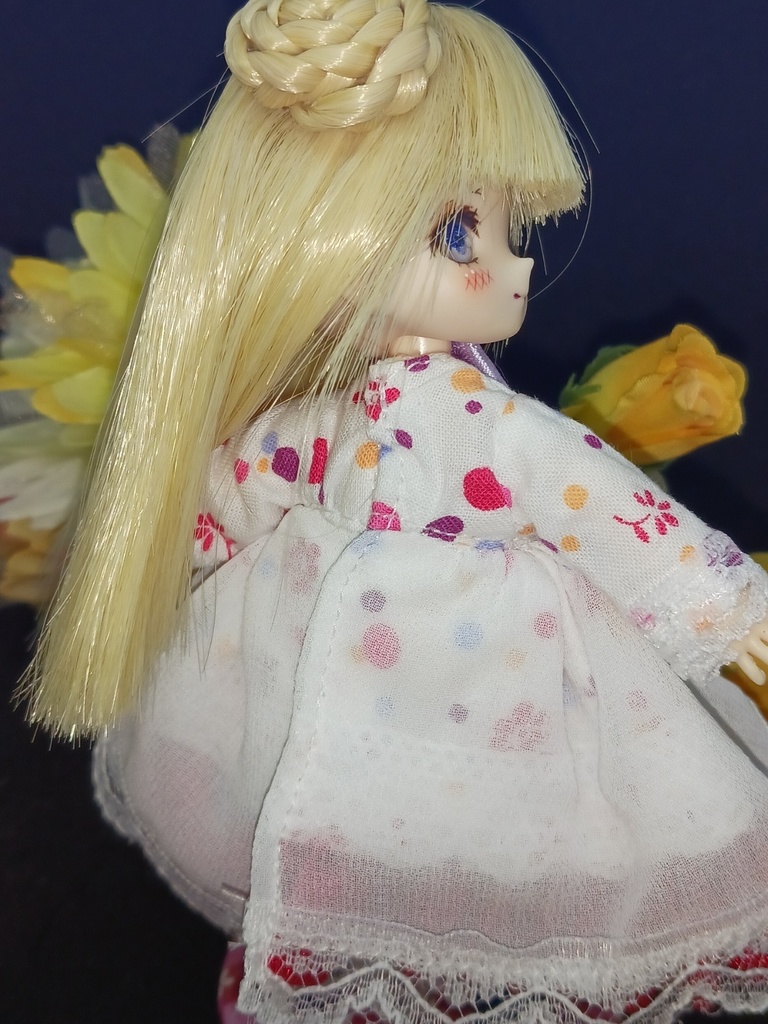 長袖水玉ワンピース オビツ11 ブラインドドール