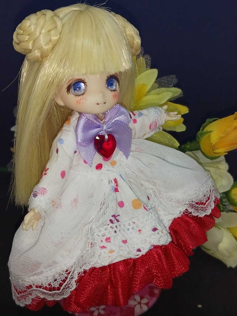 長袖水玉ワンピース オビツ11 ブラインドドール