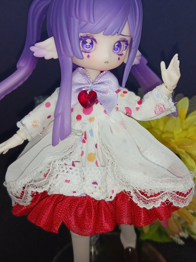 長袖水玉ワンピース オビツ11 ブラインドドール