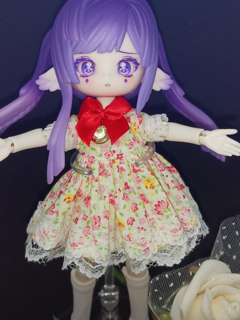 半袖赤小花ワンピース オビツ11 ブラインドドール