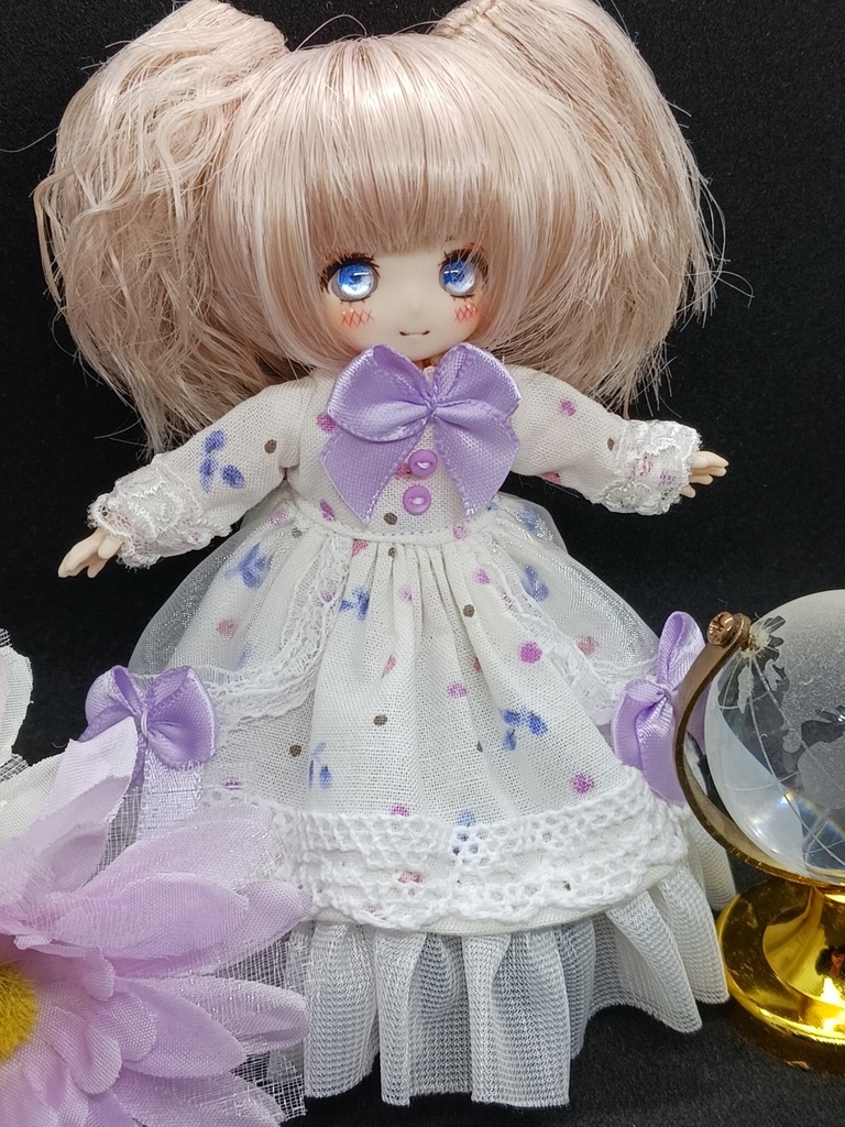 白と紫リボンワンピース ブラインドドール オビツ11