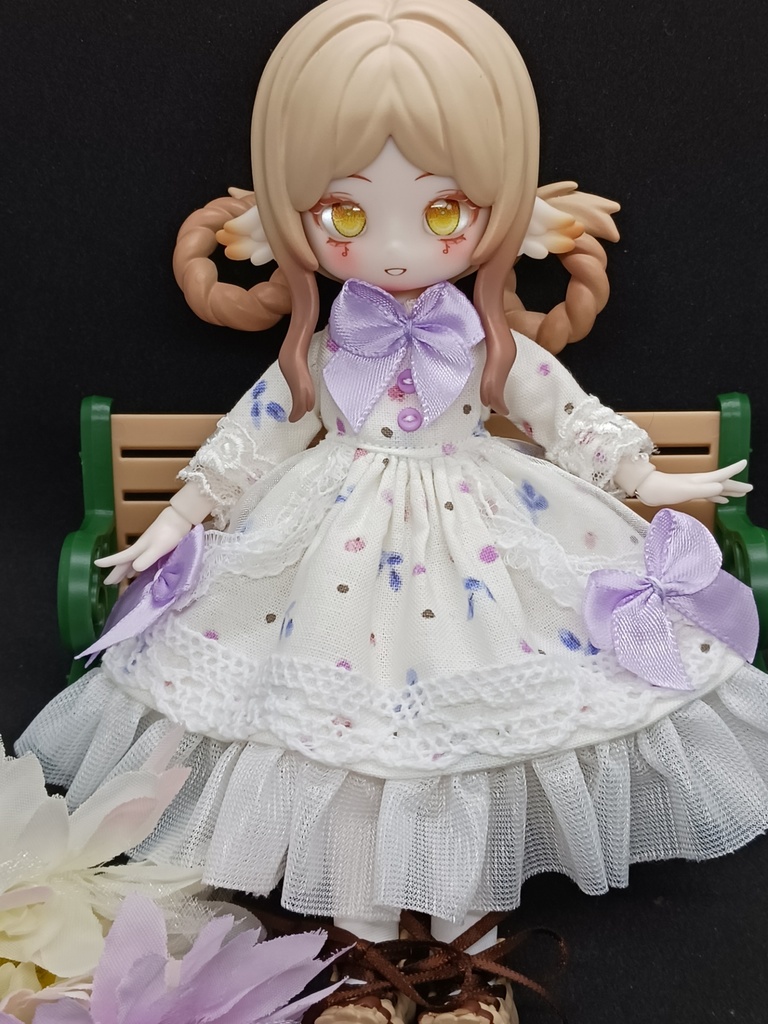 白と紫リボンワンピース ブラインドドール オビツ11