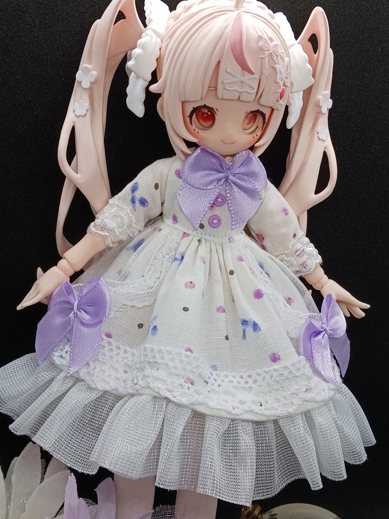白と紫リボンワンピース ブラインドドール オビツ11