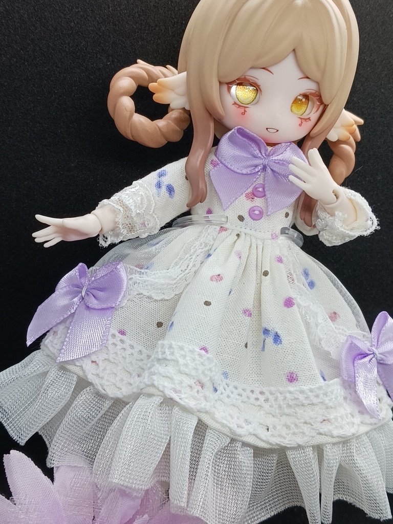 白と紫リボンワンピース　ブラインドドール　オビツ11