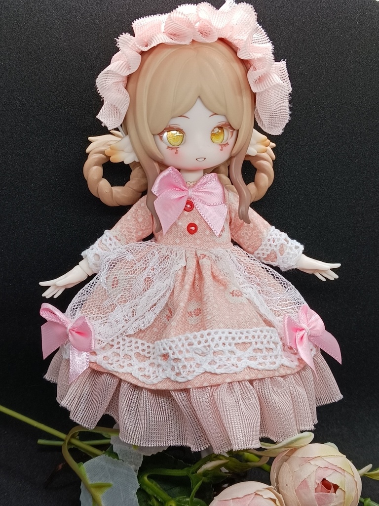 レース生地ふわりワンピース+ヘドレ(ピンク) ブラインドドール