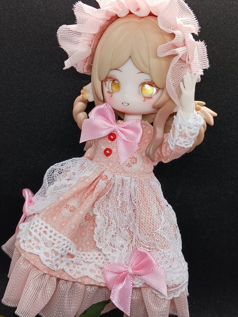 レース生地ふわりワンピース+ヘドレ(ピンク) ブラインドドール