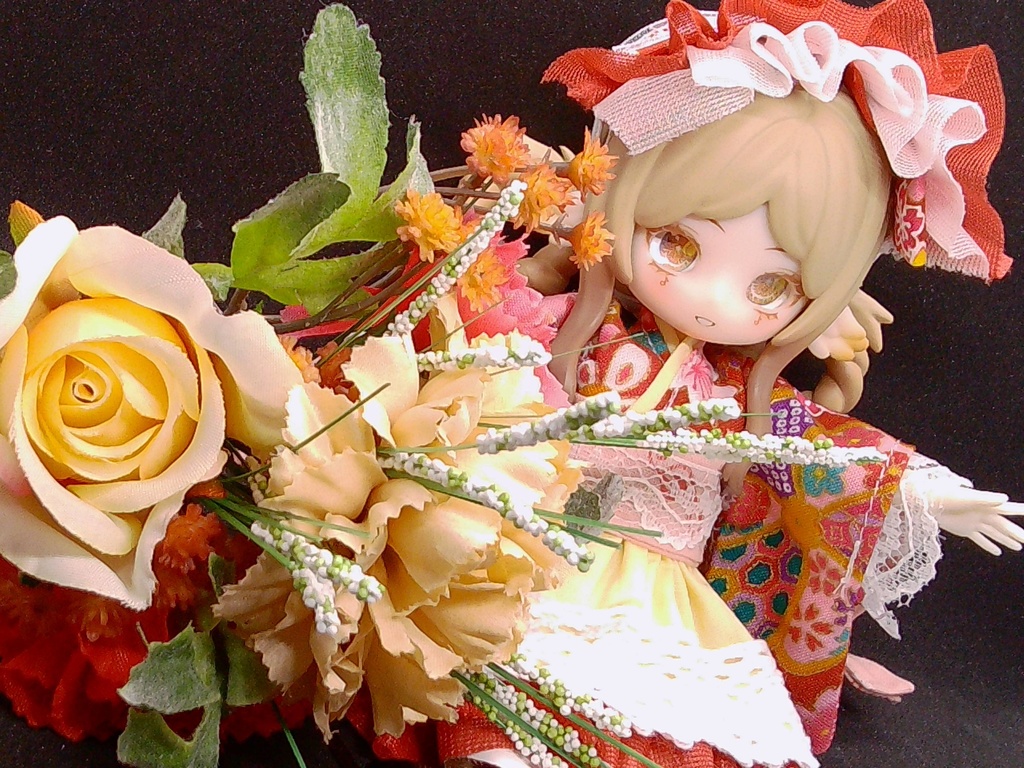 和装ワンピース&ヘドレ 赤 ブラインドドール 1/8サイズ