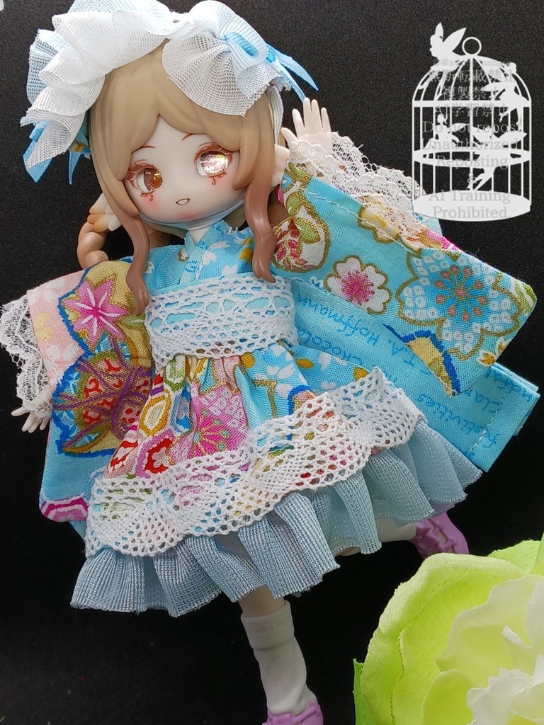 和装ワンピース 水色 ブラインドドール 1/8