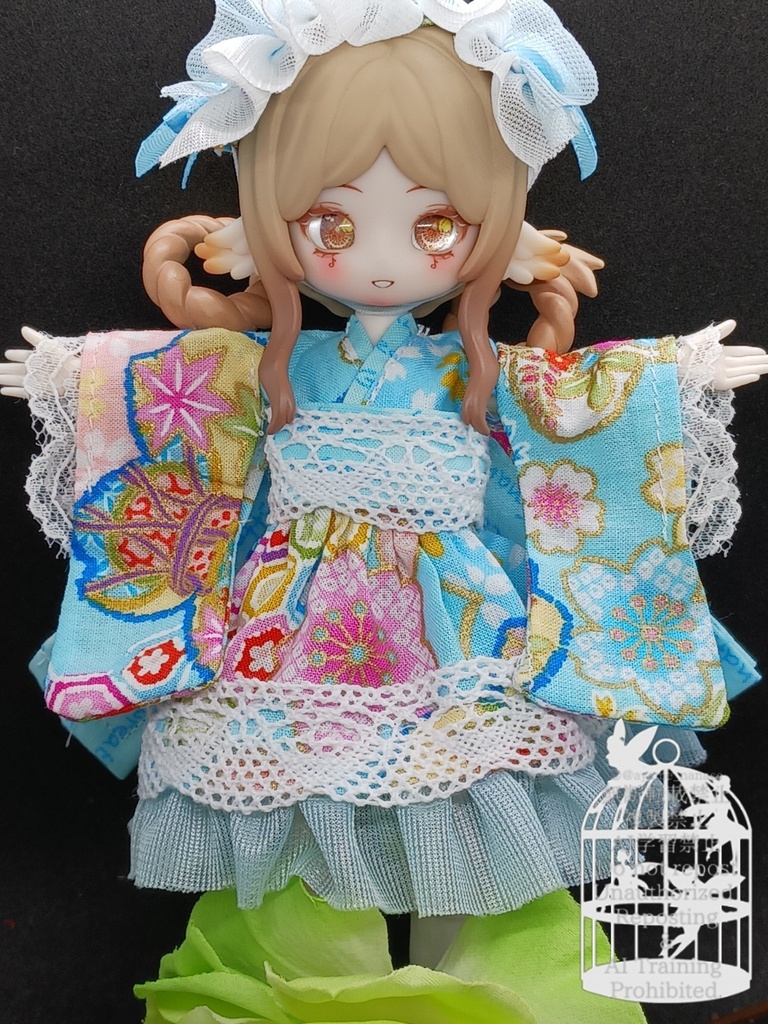 和装ワンピース 水色 ブラインドドール 1/8