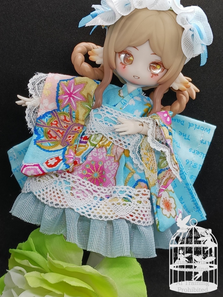 和装ワンピース　水色　ブラインドドール　1/8