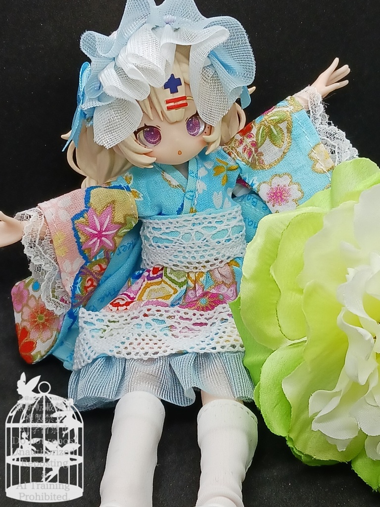 和装ワンピース 水色 ブラインドドール 1/8